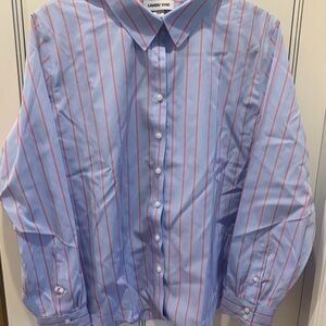 Lands' End Light Blue Shirt with Red Pinstripes